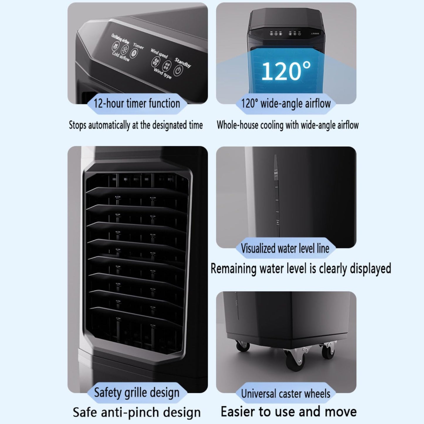 GENERIC Climatiseur Portable à évaporation Avec Réservoir De 60 L, Oscillation à 120°, Ultra Silencieux, Minuterie 12 H, Télécommande, Pour Appartement, Garage Ou Extérieur.
