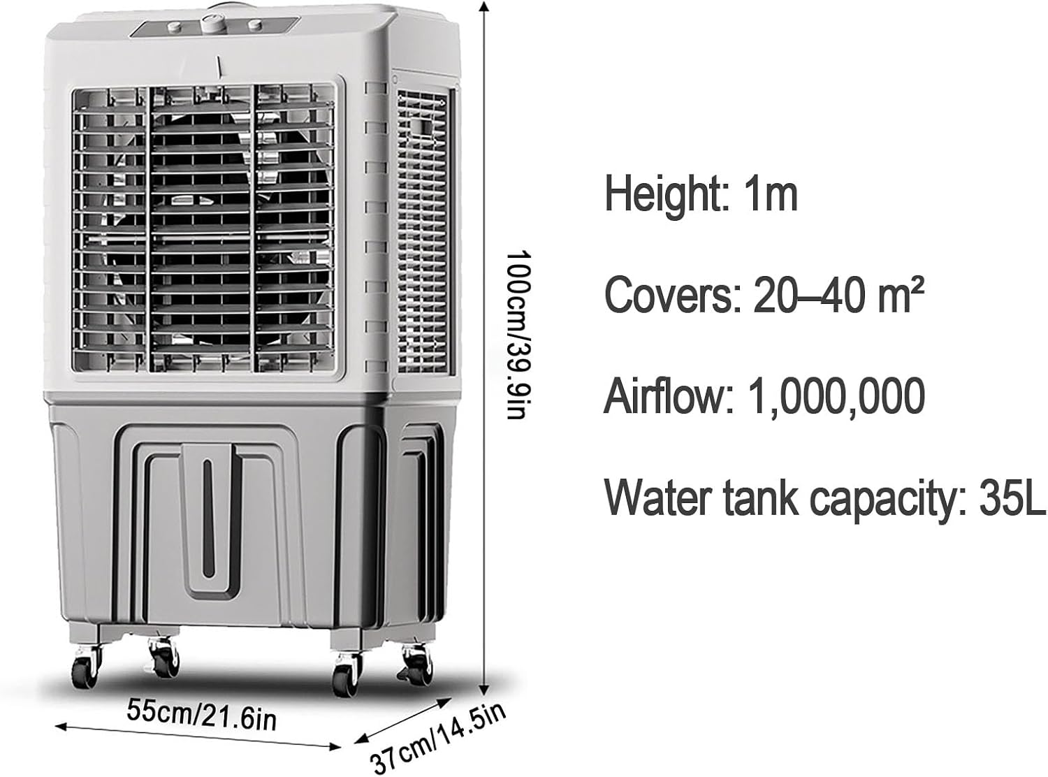 GENERIC Refroidisseur D'air Par évaporation Industriel, Ventilateur De Refroidissement à Eau Portable Avec Coussinets De Refroidissement à 3 Côtés, 3 Vitesses, Grand Réservoir D'eau Et Roues Pour Entrepôt