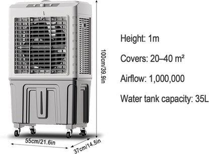 GENERIC Refroidisseur D'air Par évaporation Industriel, Ventilateur De Refroidissement à Eau Portable Avec Coussinets De Refroidissement à 3 Côtés, 3 Vitesses, Grand Réservoir D'eau Et Roues Pour Entrepôt