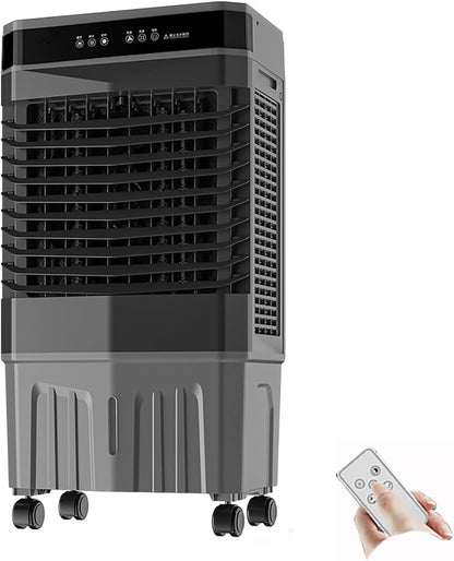  Refroidisseur D’air Évaporatif Portable, 40–50L Refroidissement Par Eau Avec Télécommande, Swamp Cooler 3 Vitesses, Minuterie 12H, Oscillation 120° Pour Garage Et Pièce(80x49x35cm)