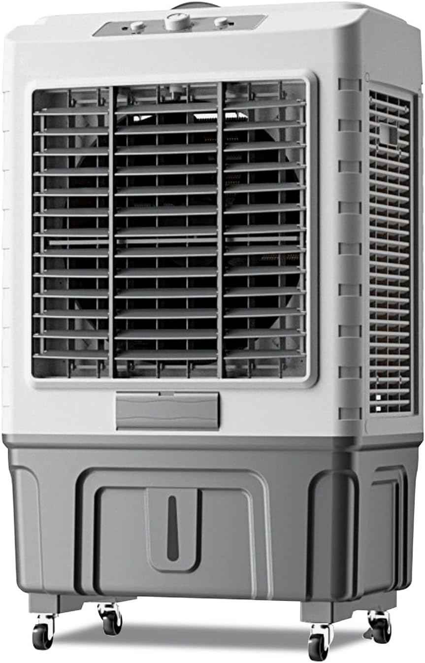 Climatiseur évaporatif Portable Avec Réservoir D'eau De 55 Litres, Oscillation à 120° Et 3 Vitesses Pour Rafraîchir Une Pièce, Une Terrasse Ou Un Garage.