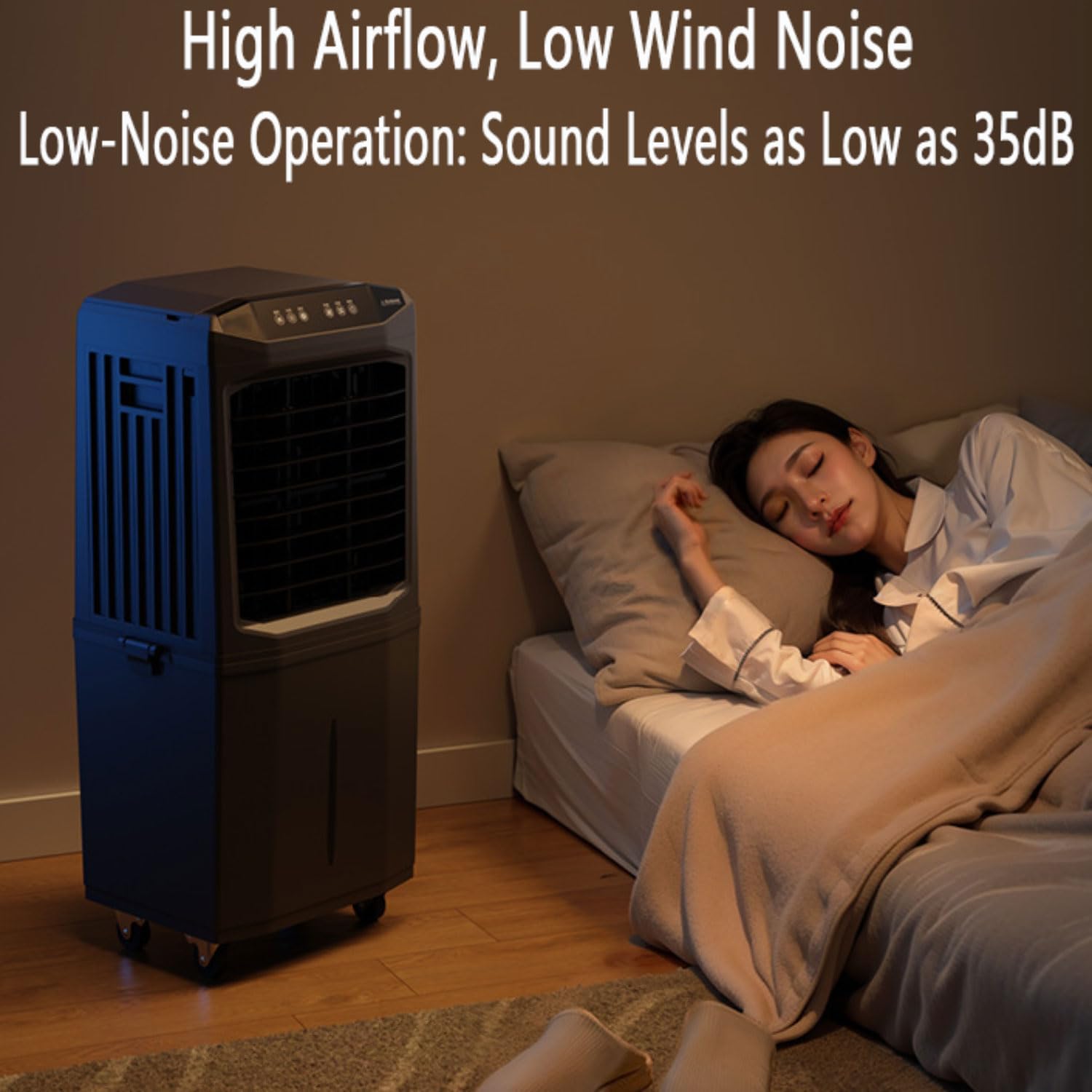 GENERIC Climatiseur Portable à évaporation Avec Réservoir De 60 L, Oscillation à 120°, Ultra Silencieux, Minuterie 12 H, Télécommande, Pour Appartement, Garage Ou Extérieur.