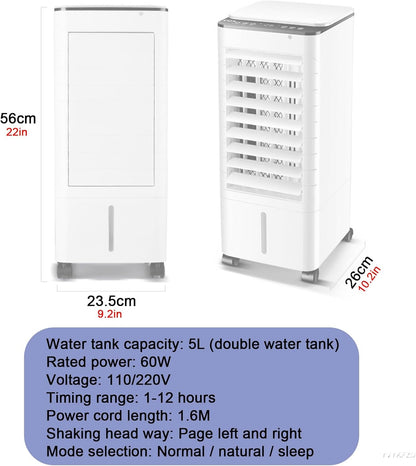  YVYKFZD Climatiseur Mobile, Rafraîchisseur D'air Par Évaporation Autonome, Refroidisseur D'air À Oscillation Automatique, Avec Télécommande, Minuterie De 12 Heures, Pour Le Bureau De La Chambre