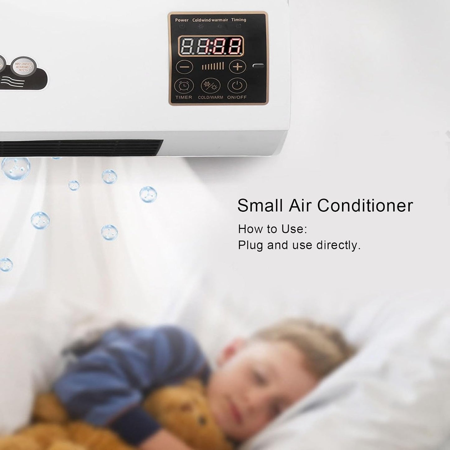  Chauffage De Climatiseur, Refroidisseur D'air Mural, 2000W Portable Petit Climatiseur Rideau D'air Intérieur Avec 8 Heures De Chronométrage Pour Salle De Bain Chambre à Coucher