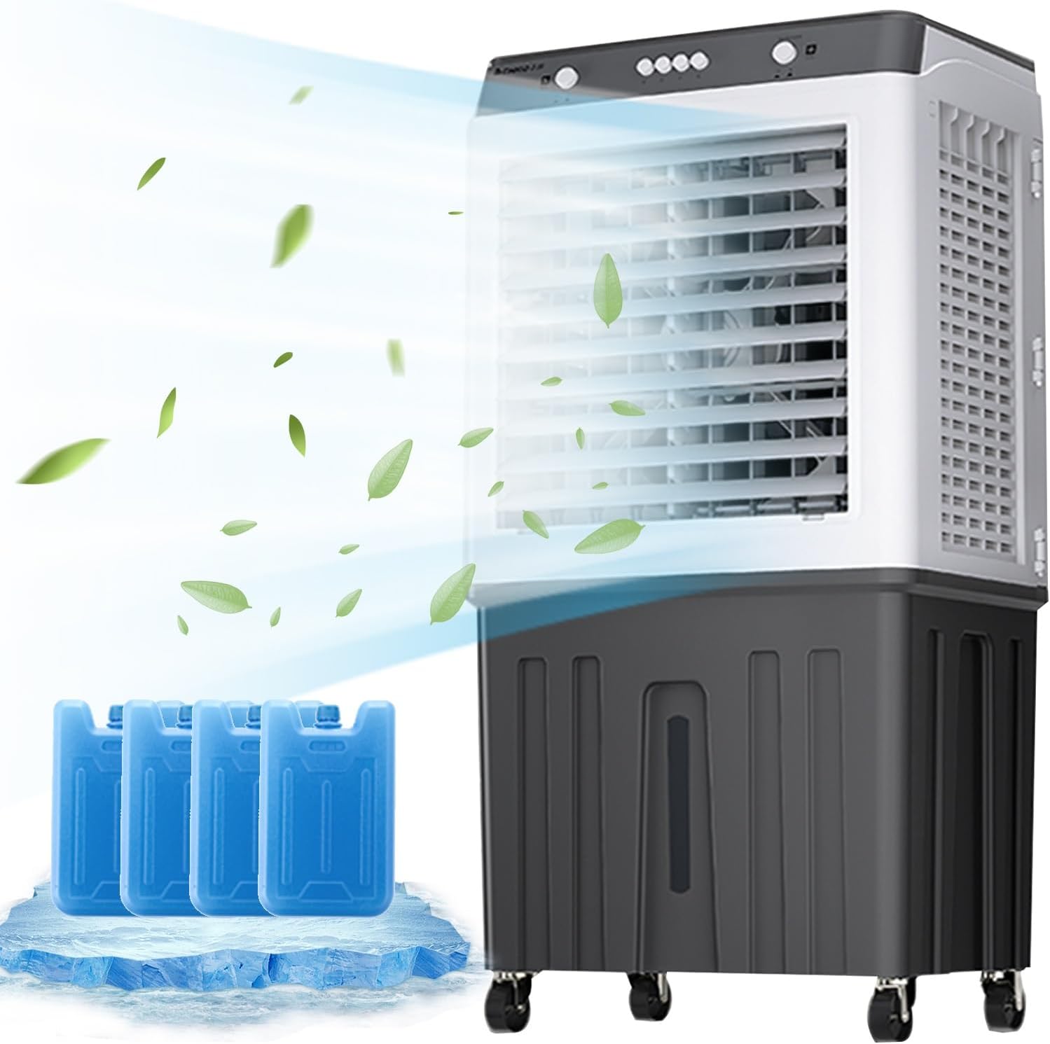 GENERIC Ventilateur De Refroidissement Par évaporation, Climatiseur Mobile 200 W à 3 Vitesses, Réservoir D'eau De 55 L Et 4 Compartiments à Glace, Idéal Pour La Maison, Le Bureau Ou Une Ch