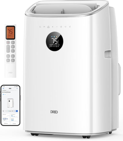  DREO Climatiseur Mobile 7500 BTU 3-en-1 Refroidissement/ventilation/déshumidification, Silencieux Pour Chambre Ou Bureau, Contrôle Par App Et Voix, Sans Drainage, Kit Fenêtre, 2,5 L/h, AC318S