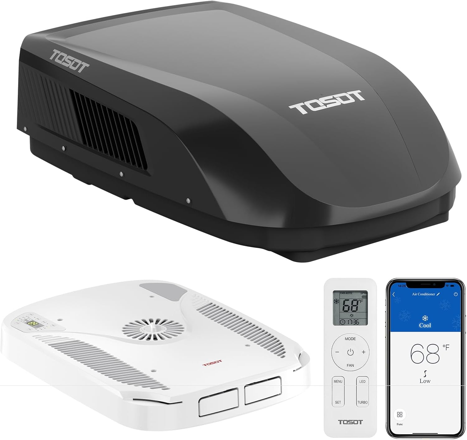  TOSOT GO COOL Climatiseur Pour Véhicule Récréatif 15 000 BTU, Unité De Climatisation De Toit Non Conduit Avec Pompe à Chaleur, EER 8,5 Haute Efficacité, WiFi Et Télécommande, Noir