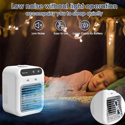  Ventilateur Rafraîchisseur D'air Portable 3 En 1 Rechargeable, Mini Climatiseur Silencieux Pour Bureau, Rafraîchisseur D'air évaporatif Personnel Alimenté Par USB (A)