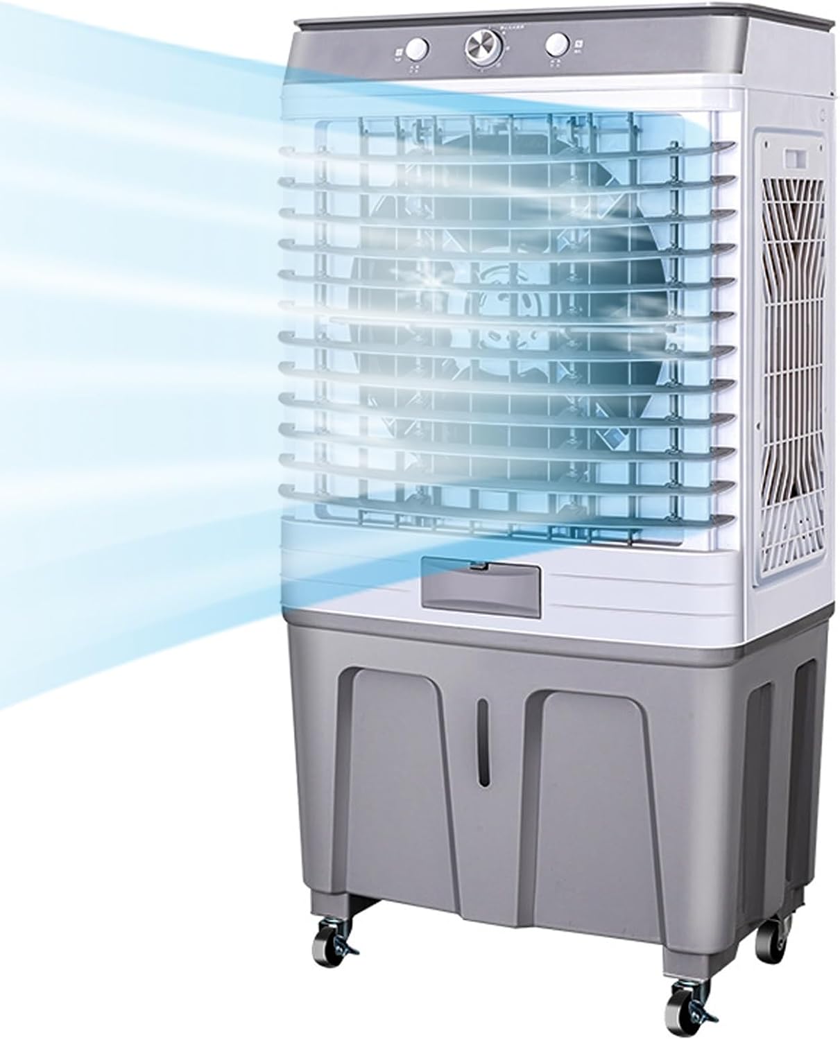  Climatiseur Portable à évaporation, 3 Modes Et Vitesses, Oscillation à 120°, Avec Filtre Et Bacs à Glace Pour Une Utilisation Intérieure Et Extérieure