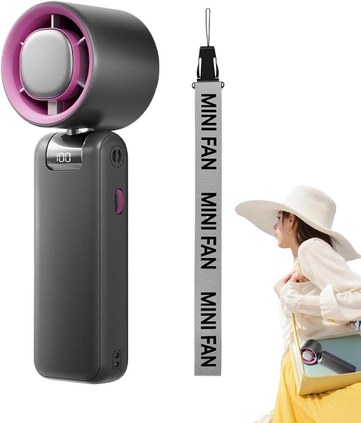 GENERIC Ventilateur à Main Pliable – 3 Vitesses Réglables | Dispositif De Circulation D'air Rechargeable Par USB Pour La Maison, Le Studio, Les Voyages, Le Shopping, Le Camping