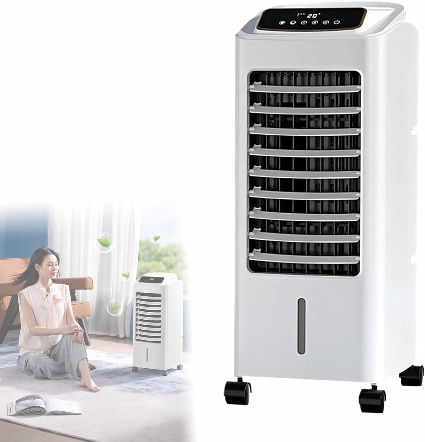 GENERIC Refroidisseur D'air Portable Avec Réservoir De 6,5 L Et 4 Roues, Ventilateur à 3 Vitesses, Minuterie 24 H, Télécommande Pour Bureau, Chambre