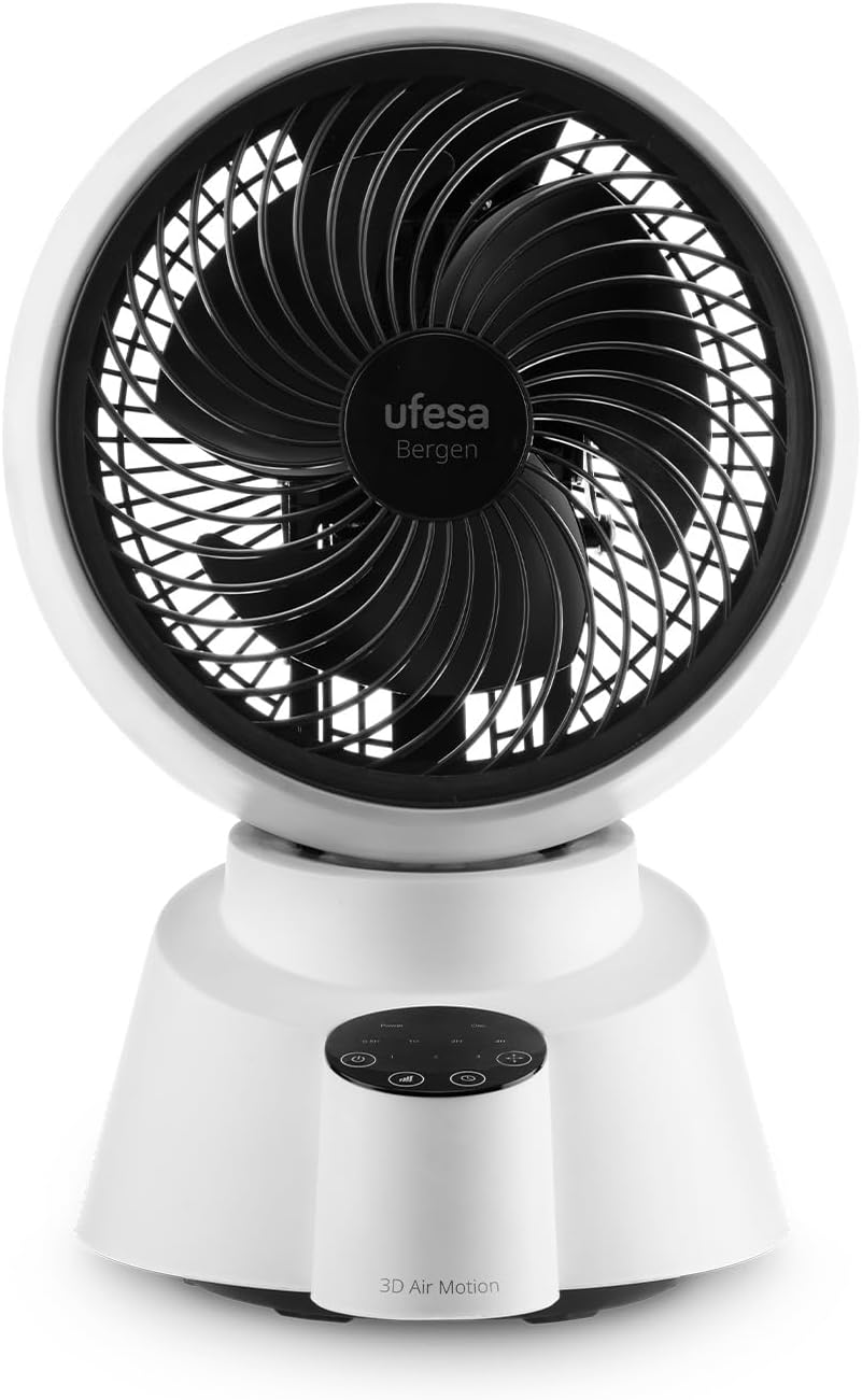  UFESA 3D50 Ventilateur De Circulation D'air Avec Oscillation 3D 360º, Multidirectionnel, 50W, 2 Hauteurs, 3 Vitesses, 3 Modes, 1m Haut, Télécommande, Minuterie, Écran LED, Nero