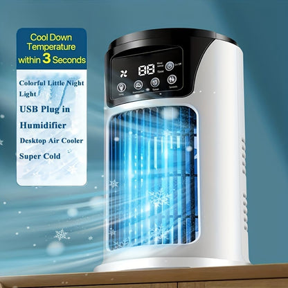  Climatiseur Portable Humidificateur D'air Ventilateur Lumière D'ambiance Refroidisseur USB Refroidisseur D'air Climatiseur, Fonction 3 En 1, Refroidisseur Essentiel De Bureau Domestique USB