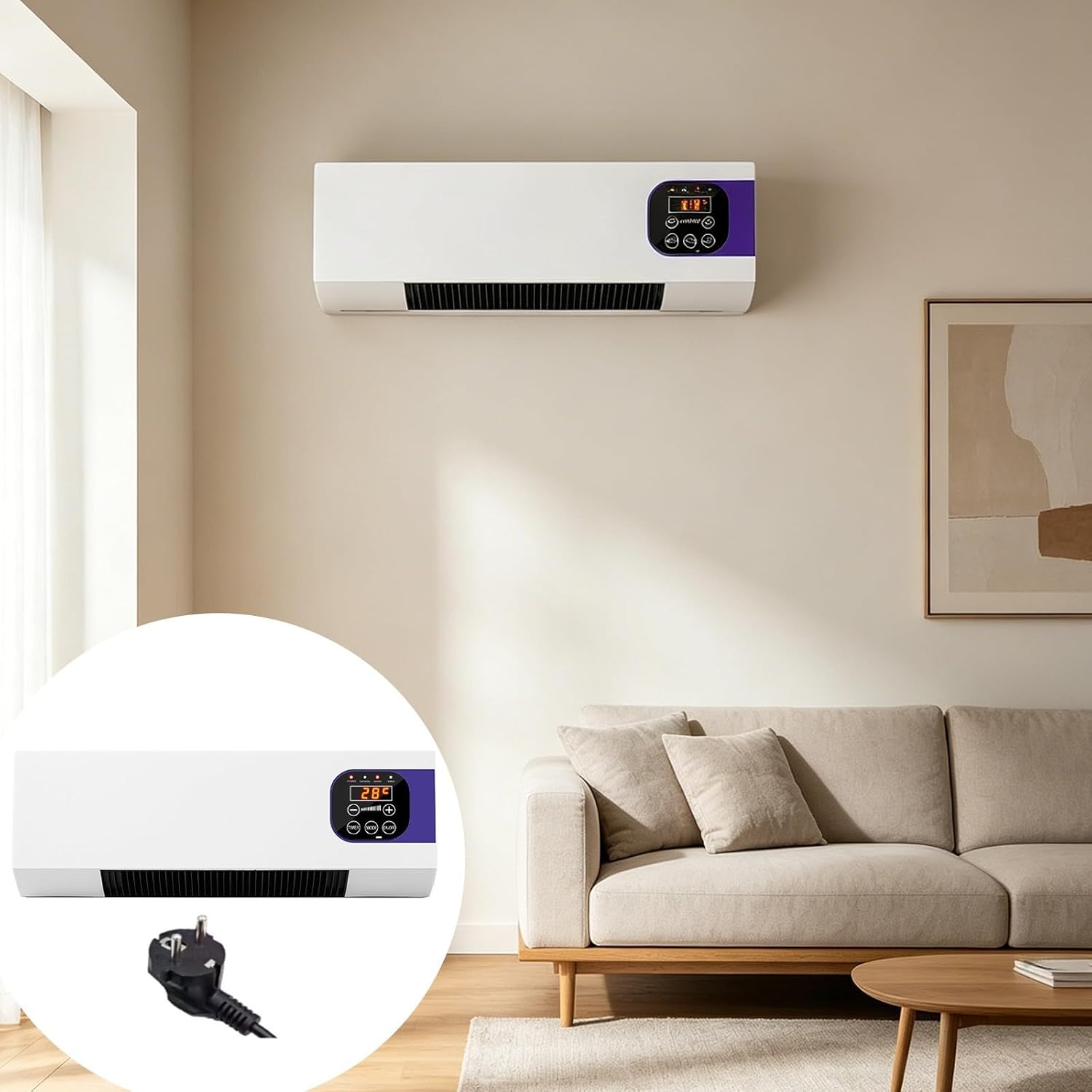  Générique Ventilateur Mural Avec Télécommande, Système De Climatisation, Climatiseur Mural Réversible Split, Prise, Climatiseur Sans Unité Extérieure Pour Maison,Chambre à Coucher, Salon