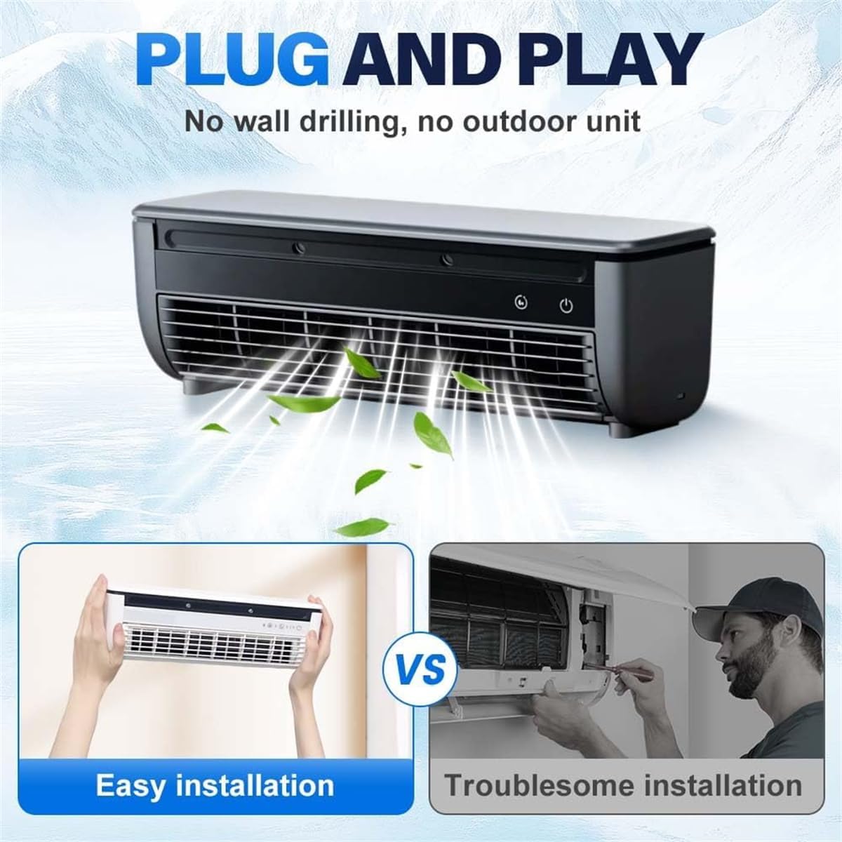  10s Ventilateur De Refroidissement Instantané Pas De Support De Forage, Refroidisseur à Courant Alternatif Portable De Charge Sans Fil Avec Brouillard De Glace Pour Le Mur De Chambre De Cuisine Ou L'u
