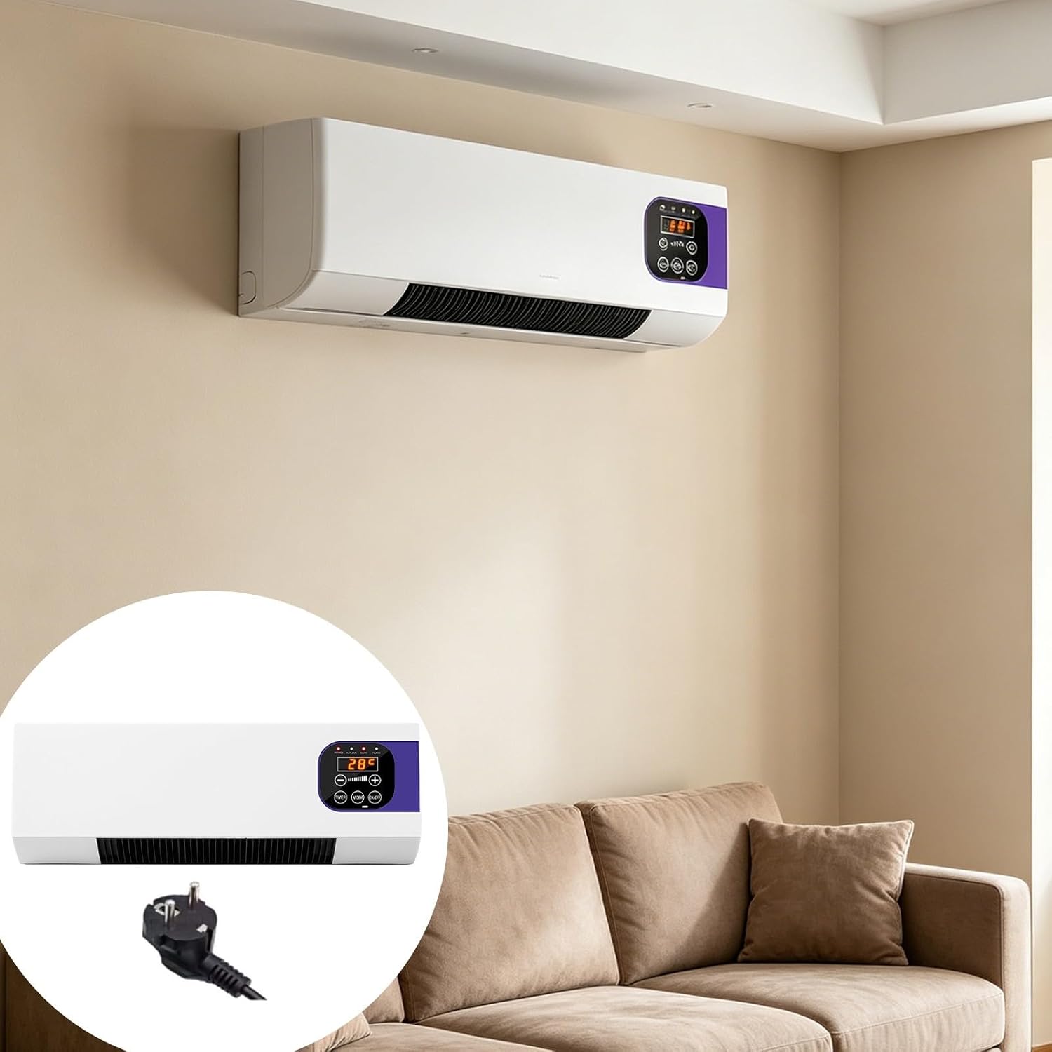  Générique Ventilateur Mural Avec Télécommande, Système De Climatisation, Climatiseur Mural Réversible Split, Prise, Climatiseur Sans Unité Extérieure Pour Maison,Chambre à Coucher, Salon