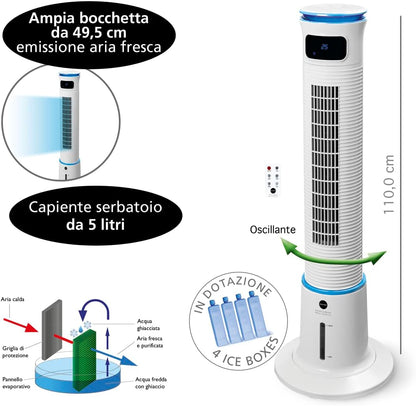  MACOM Enjoy & Relax 985 Breeze Tower Plus Refroidisseur D'évaporation, 5 Litres, Plastique