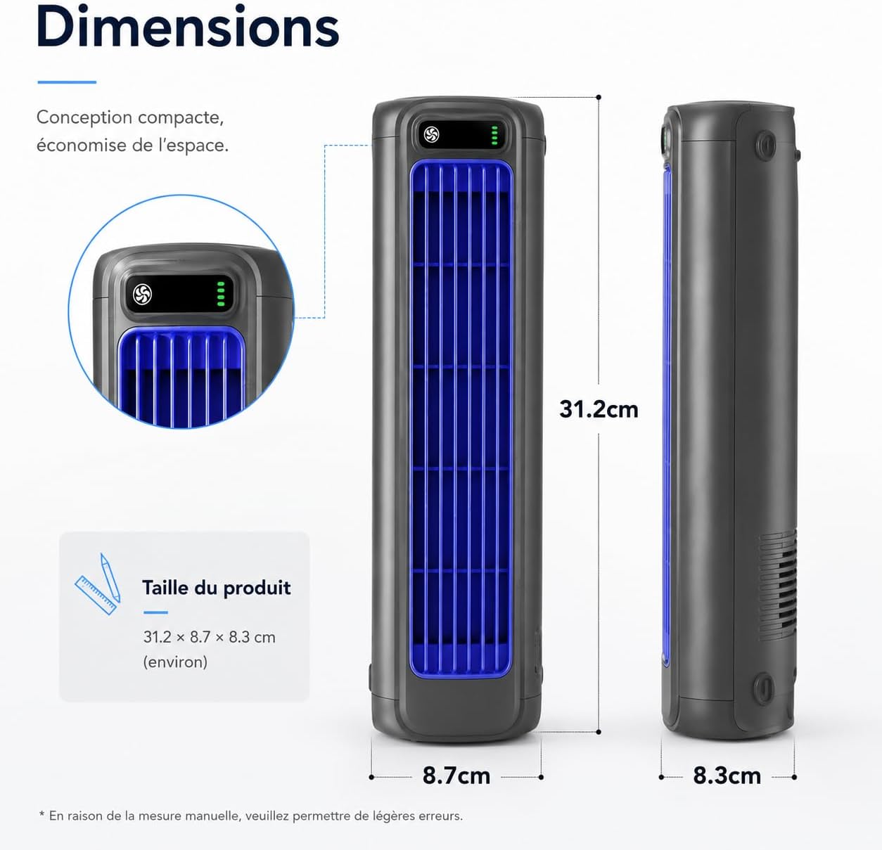 GENERIC Climatiseur Mobile Silencieux Sans Évacuation, Ventilateur Rafraîchisseur D'Air à Évaporation 3 Vitesses Mode Freeze, Sans Pales USB-C Sans Fil Portable Pour Chambre Bureau Maison