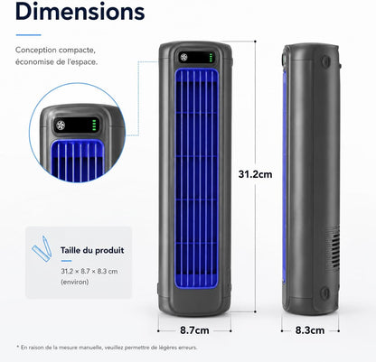GENERIC Climatiseur Mobile Silencieux Sans Évacuation, Ventilateur Rafraîchisseur D'Air à Évaporation 3 Vitesses Mode Freeze, Sans Pales USB-C Sans Fil Portable Pour Chambre Bureau Maison
