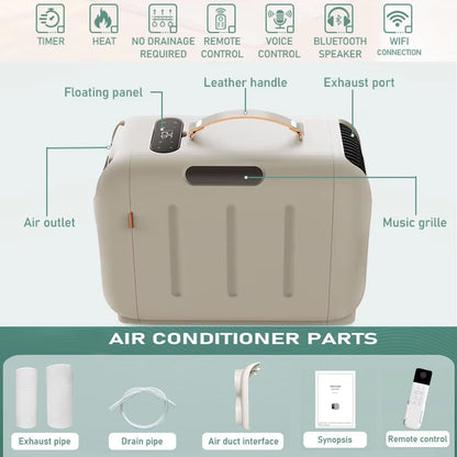  Climatiseur Portable 4800BTU, Silencieux ≤40dB, Refroidissement & Chauffage 16-32°C, Compresseur Intégré,Coque ABS Durable, Pour Tente Camping-Car Caravane Fourgon Cooling&Heating