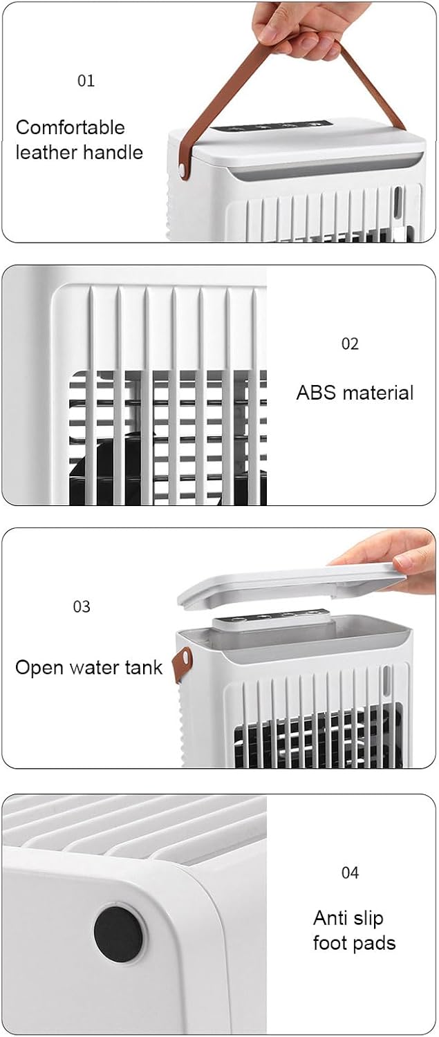  Climatiseur Portable, Humidificateur, Refroidisseur D'air, Refroidissement Efficace, 2 Brumes Froides, Ventilateur à 5 Vitesses, 7 LED, Mini Prise USB, Pour Maison, Bureau,