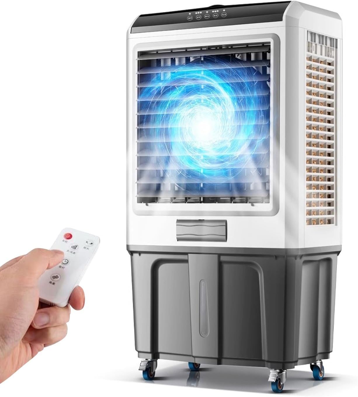  Refroidisseur D'air Par évaporation, Air Conditioner De 50 L, Minuterie 12 H, 3 Vitesses De Vent Pour Une Utilisation En Intérieur Et En Extérieur
