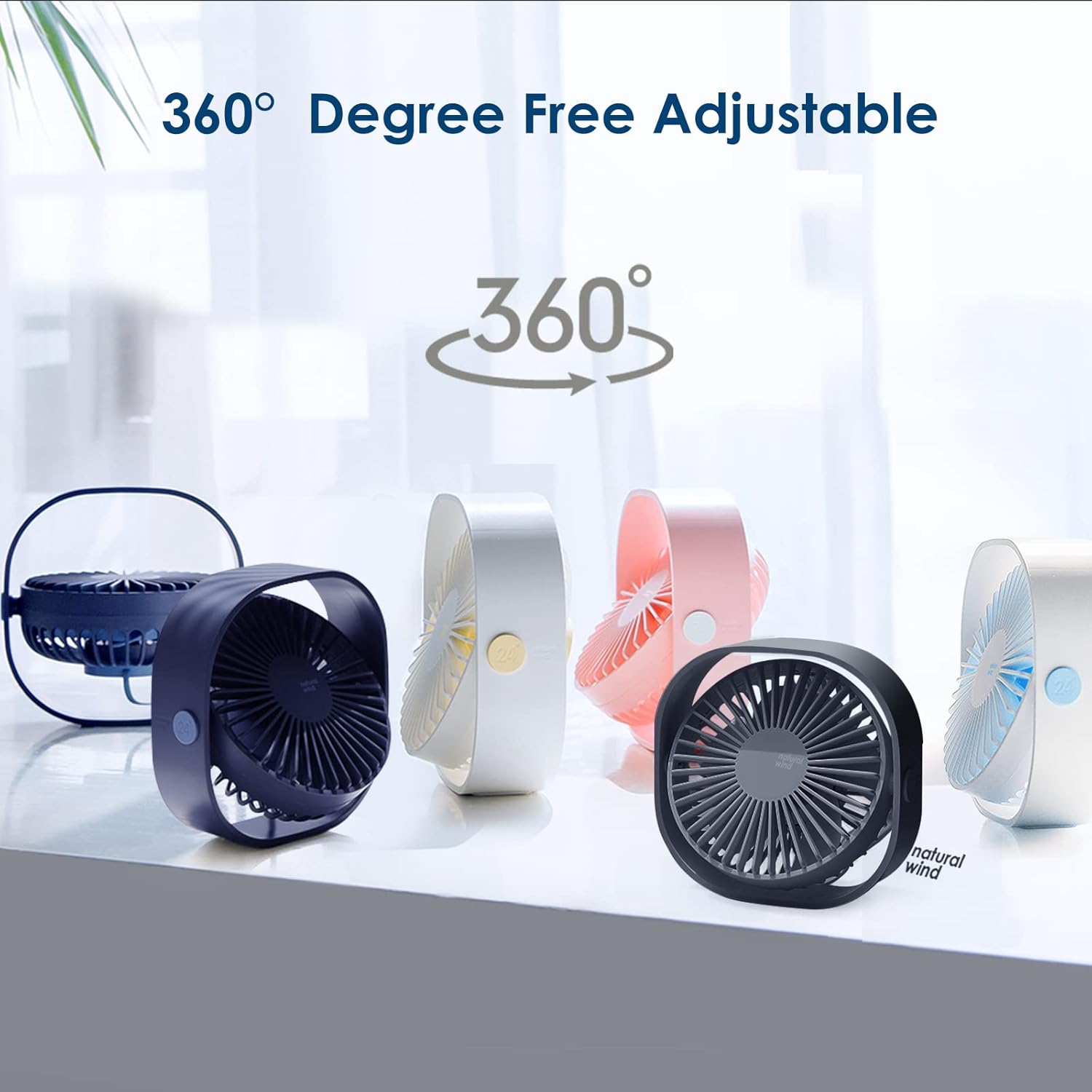  Simpeak Mini Ventilateur De Bureau USB Silencieux Et Portable Alimenté Par USB Uniquement (pas De Batterie), 3 Réglages De Vitesse, Pivotant à 360° Pour La Maison Et Les Voyages