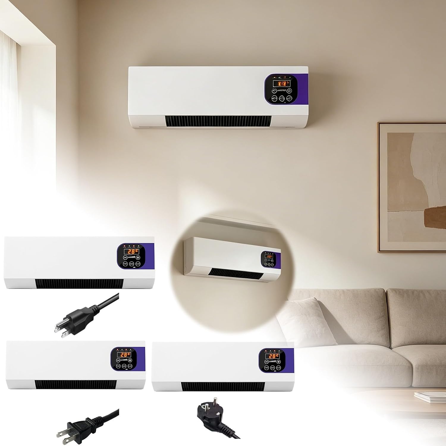  Générique Ventilateur Mural Avec Télécommande, Système De Climatisation, Climatiseur Mural Réversible Split, Prise, Climatiseur Sans Unité Extérieure Pour Maison,Chambre à Coucher, Salon