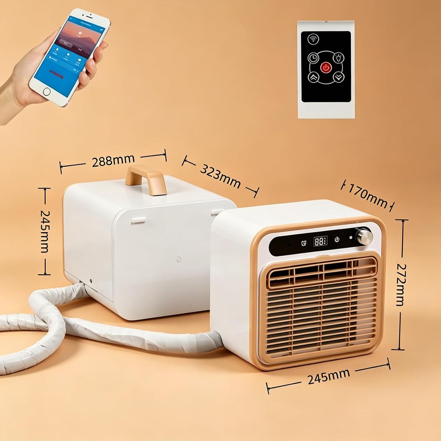 GENERIC Climatiseur Portable Sans Installation Pour Le Camping, Climatiseur Split 1500W Avec Tuyau De 2 M – Minuterie 12H Et Contrôle WiFi/télécommande, Climatiseur Pour Tente, Camion, Camping-Car, Garage