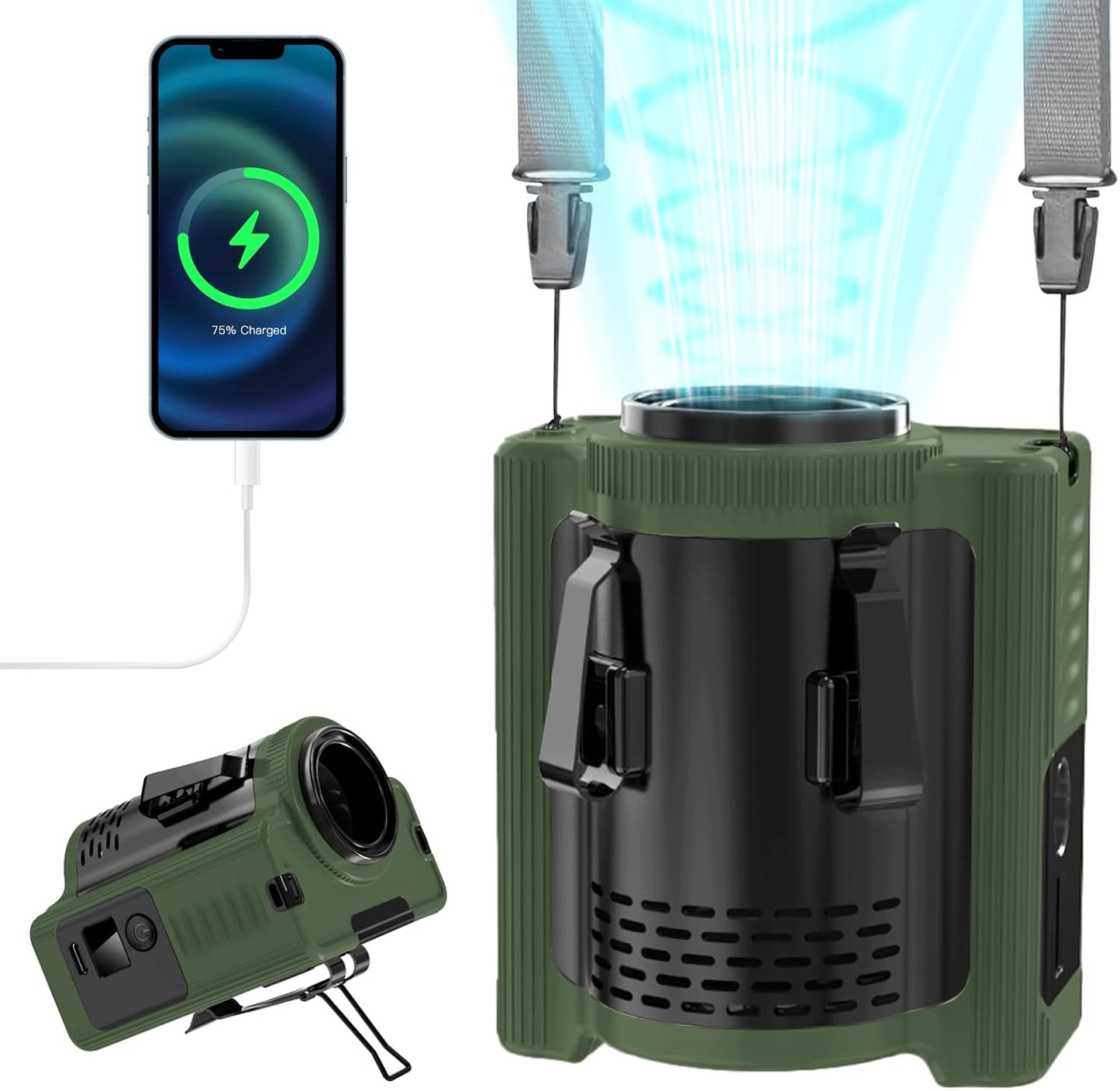  MERTTURM Ventilateur De Ceinture Portable, 10 000 MAh Rechargeable (22 Heures De Refroidissement), Ventilateur Puissant Sans Mains Pour Cou/corps/ceinture/bureau Avec Lumière Et Banque D'alimentation