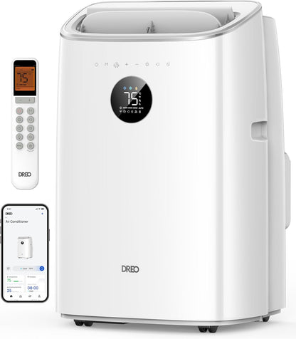  DREO Climatiseur Mobile 7500 BTU 3-en-1 Refroidissement/ventilation/déshumidification, Silencieux Pour Chambre Ou Bureau, Contrôle Par App Et Voix, Sans Drainage, Kit Fenêtre, 2,5 L/h, AC318S