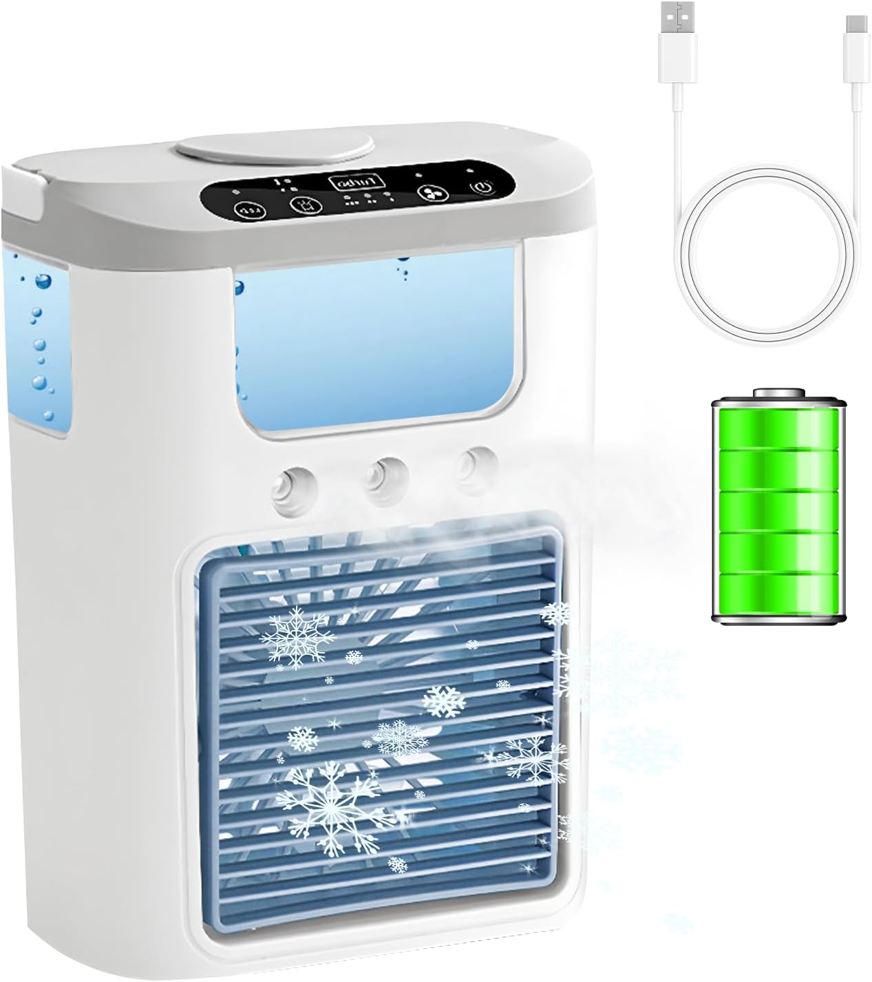  Climatisation Petit Climatiseur Mobile Portable Avec Batterie, Veilleuse 4 En 1 7 Couleurs, 3 Vitesses Et 3 Modes De Brouillard