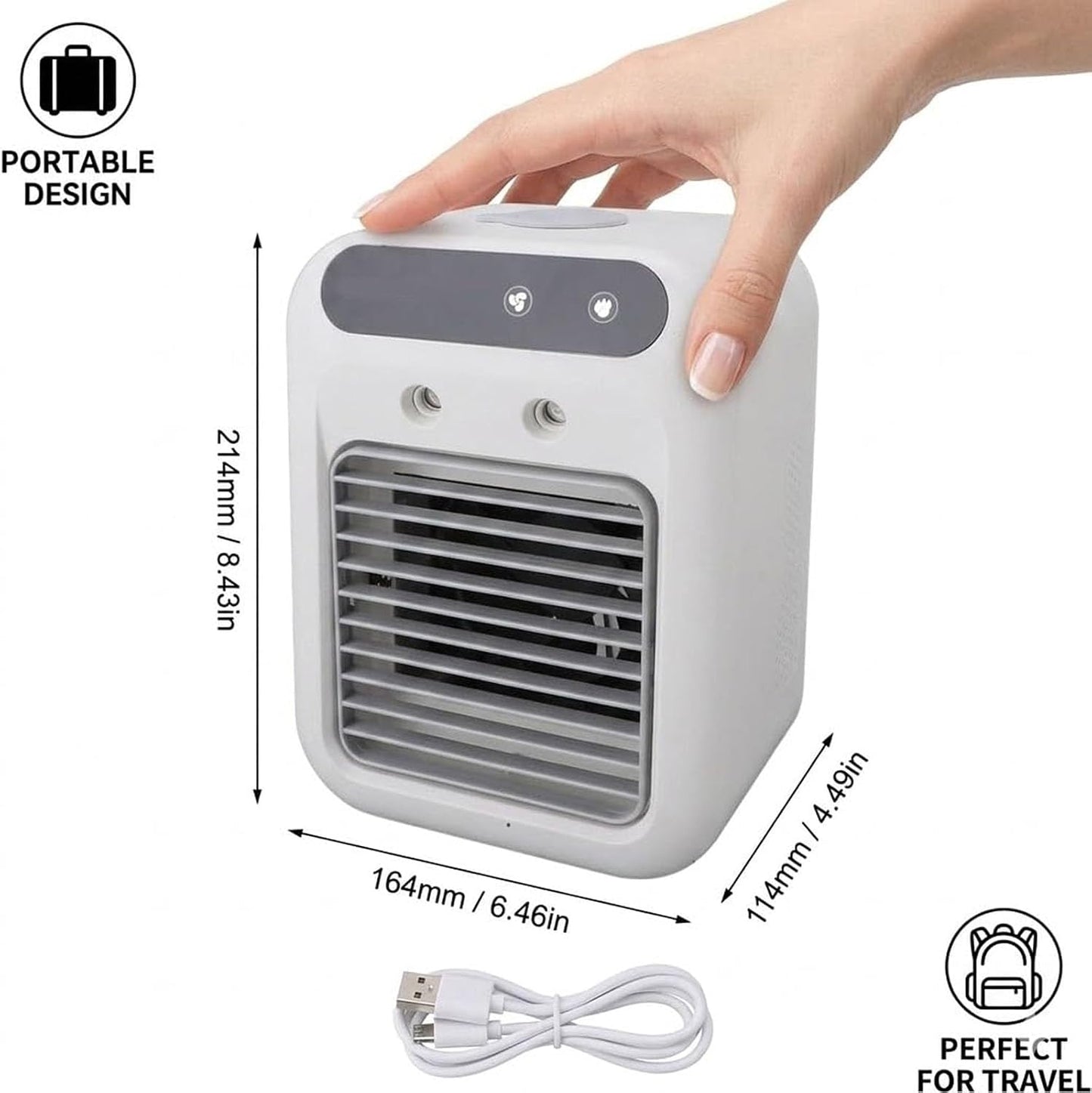  Mini-refroidisseur D'air Personnel Rechargeable Avec Fonction D'humidification Par Brumisation, Ventilateur Rafraîchisseur D'air Par évaporation Portable, Unité De Climatisation Compacte (2pcs)