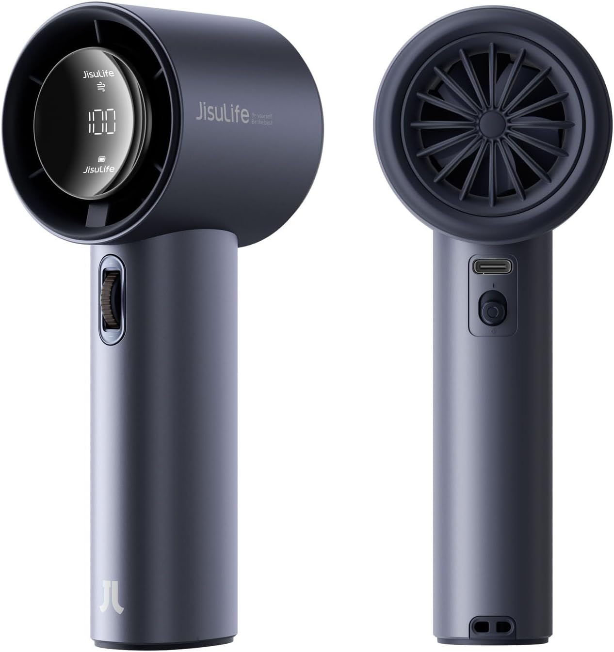  JISULIFE Ventilateur Portable à Main,Mini Ventilateur Turbo Réglable En Vitesse(de 1 à 100),Batterie De 5000mAh Avec Corps En Métal,Affichage Numérique,pour Femmes Hommes Voyage/Extérieur-Gris
