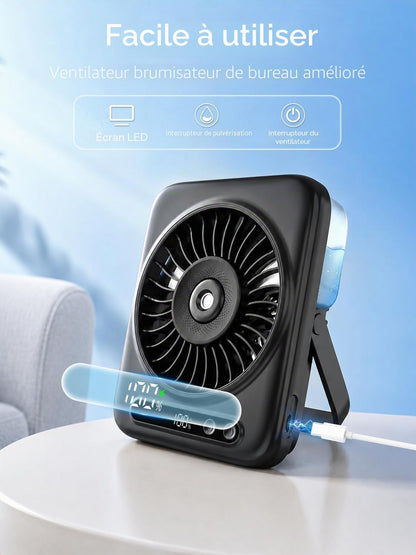  Kssvzz Ventilateur Brumisateur De Table - 6000mAh Ventilateurs Bureau Portable Avec 5 Vitesses, Ecran LED & Réglable à 120°, Petit Table Fan USB Rechargeable Pour Chambre Bureau Extérieur (Noir)