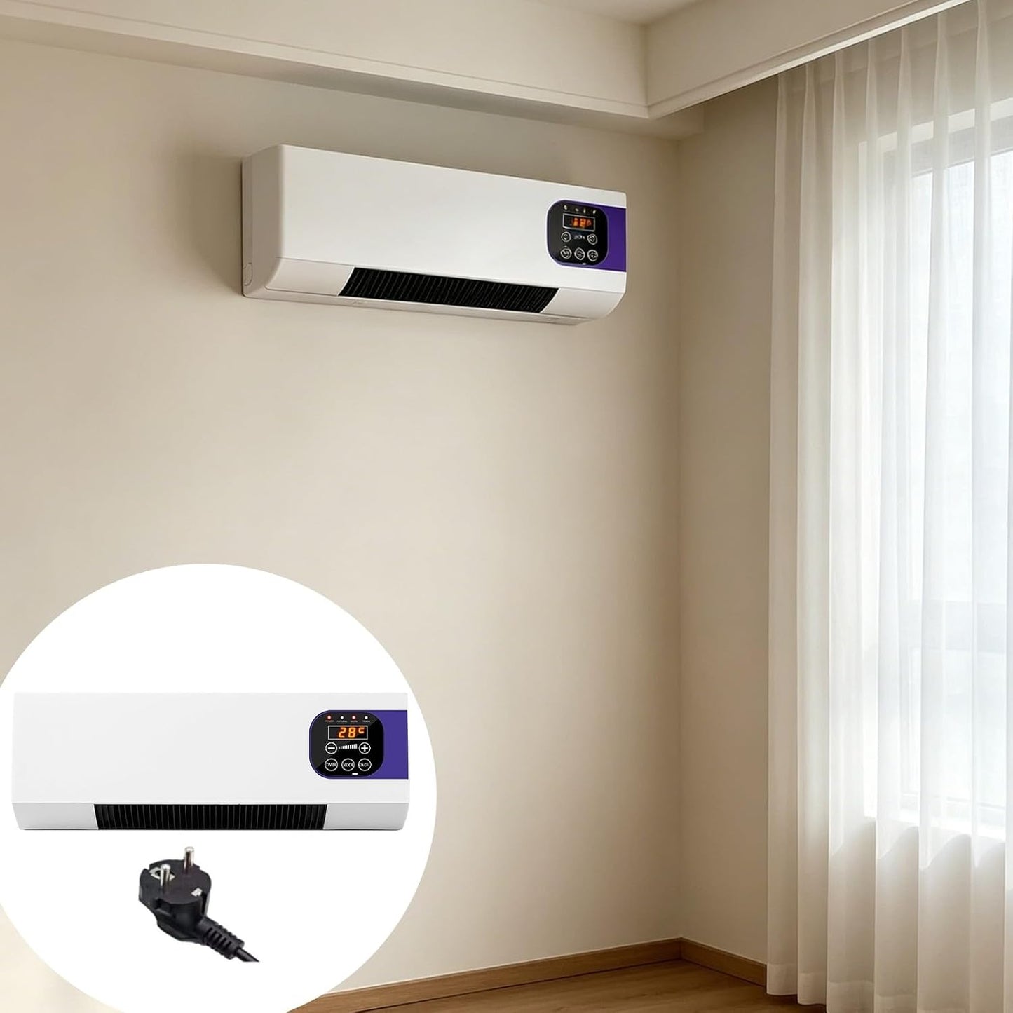  Générique Ventilateur Mural Avec Télécommande, Système De Climatisation, Climatiseur Mural Réversible Split, Prise, Climatiseur Sans Unité Extérieure Pour Maison,Chambre à Coucher, Salon