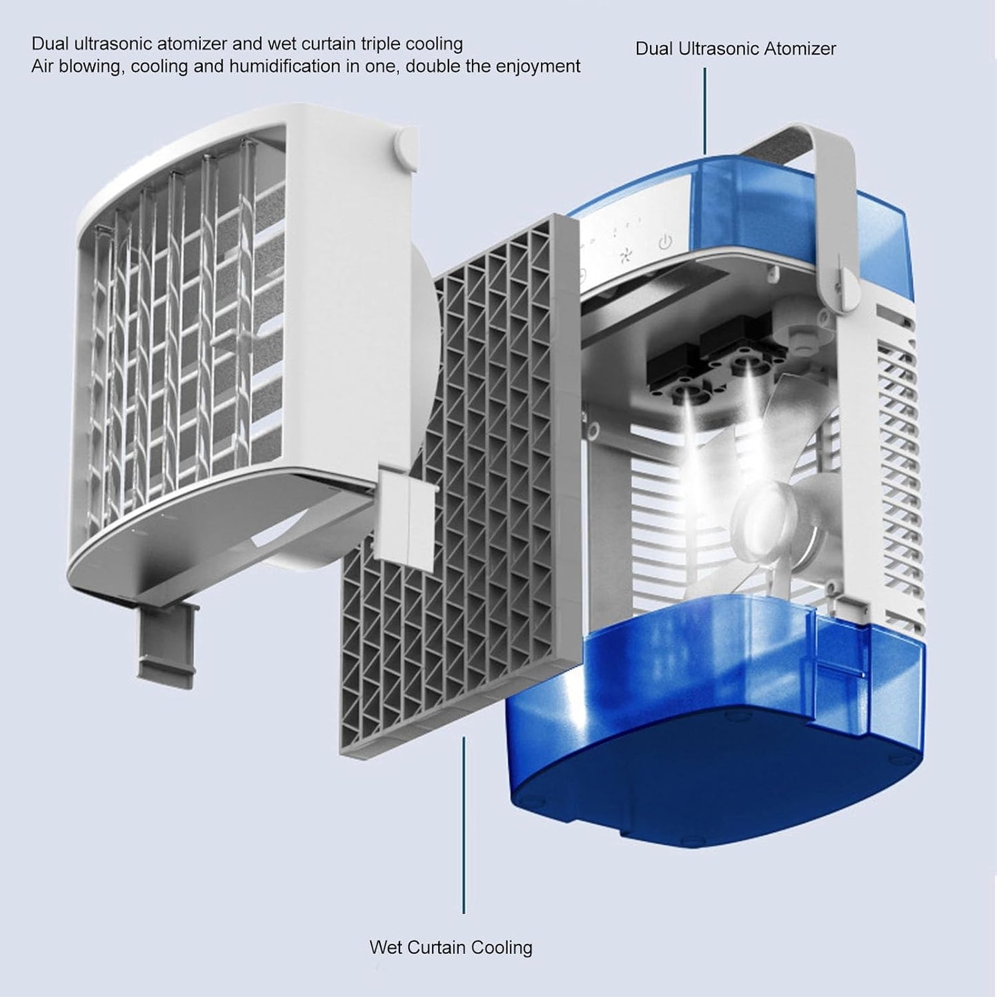  Climatiseur Portable, 3 Vitesses, 3 Modes, Minuterie 2H, 4H, 8H, Veilleuse 7 Couleurs, Avec Conception à Double Réservoir Et Persiennes Réglables, Pour Chambre à Coucher,