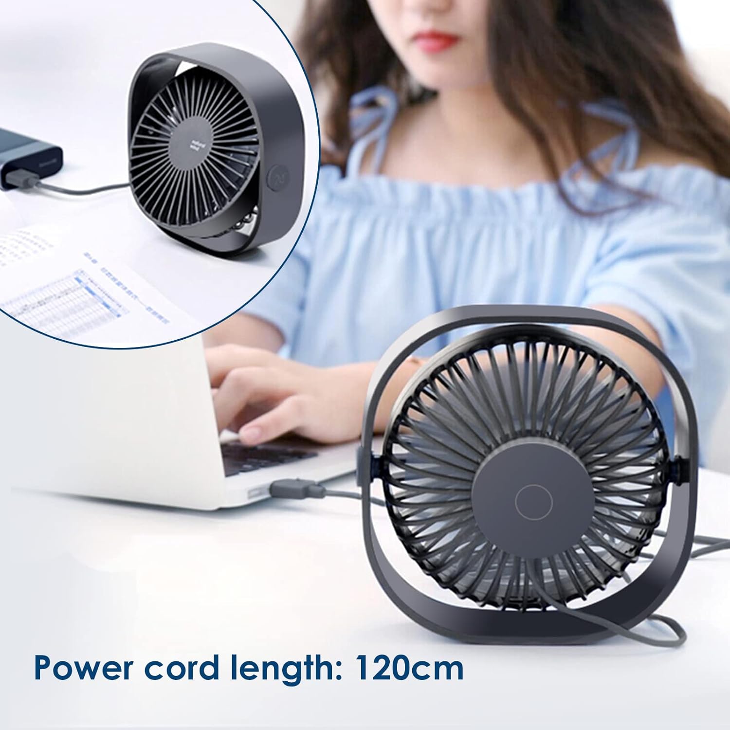  Simpeak Mini Ventilateur De Bureau USB Silencieux Et Portable Alimenté Par USB Uniquement (pas De Batterie), 3 Réglages De Vitesse, Pivotant à 360° Pour La Maison Et Les Voyages