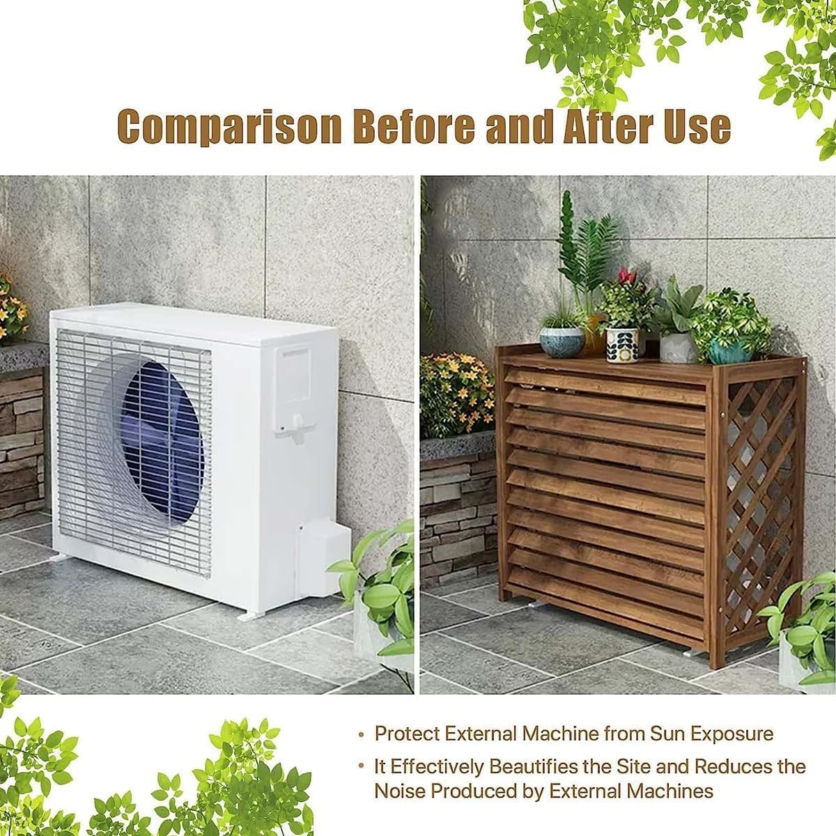 GENERIC Housse De Climatiseur En Bois Massif Et Support De Fleurs élégant Avec Stores En Bois - Marron - 105 X 47 X 80 Cm