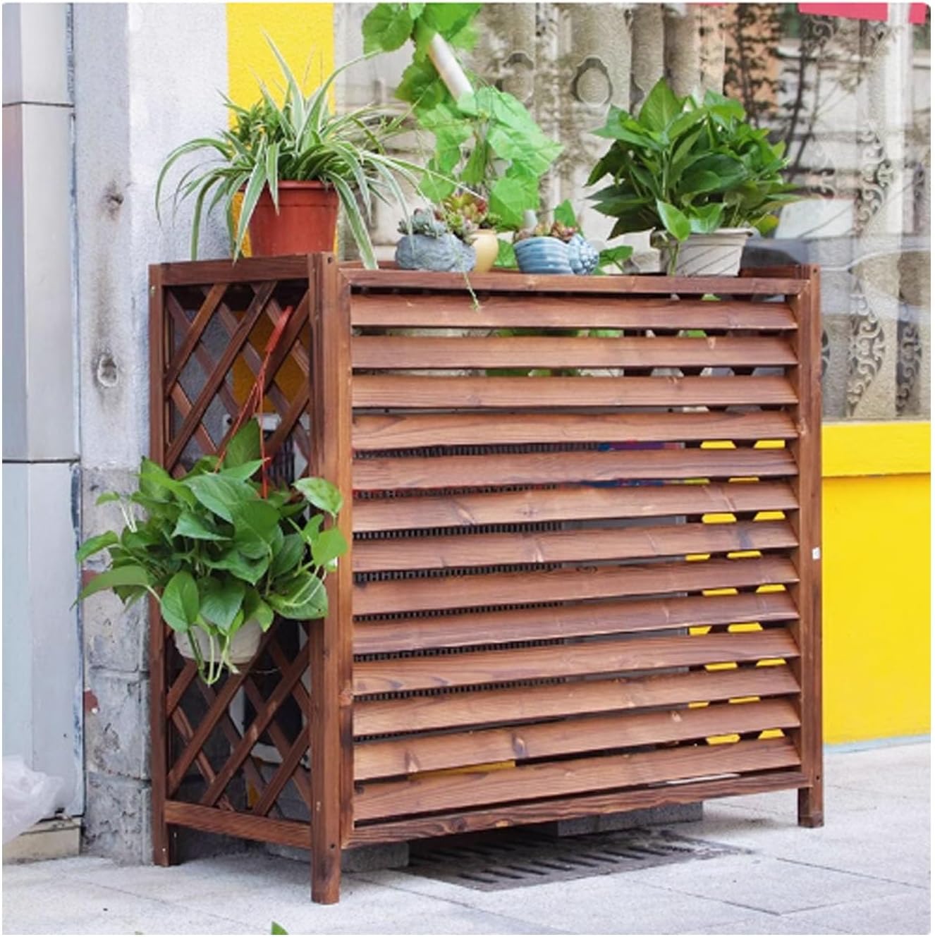  Écran De Protection Pour Climatiseur Extérieur En Bois - Panneau De Confidentialité Autoportant Pour Unité De Climatisation - Housse Résistante Aux Intempéries (98 X 40 X 89 Cm)