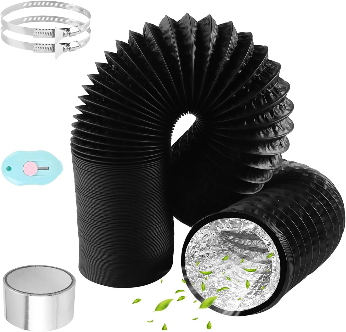  Tuyau Ventilation PVC 100mm Pour Hotte Aspirante 3m Flexible Tuyau D'Evacuation Avec 2 Colliers De Serrage Et 1 Adhésif Aluminium Pour Climatisation Extracteur D'Air Ventilateur Tubulair Gris