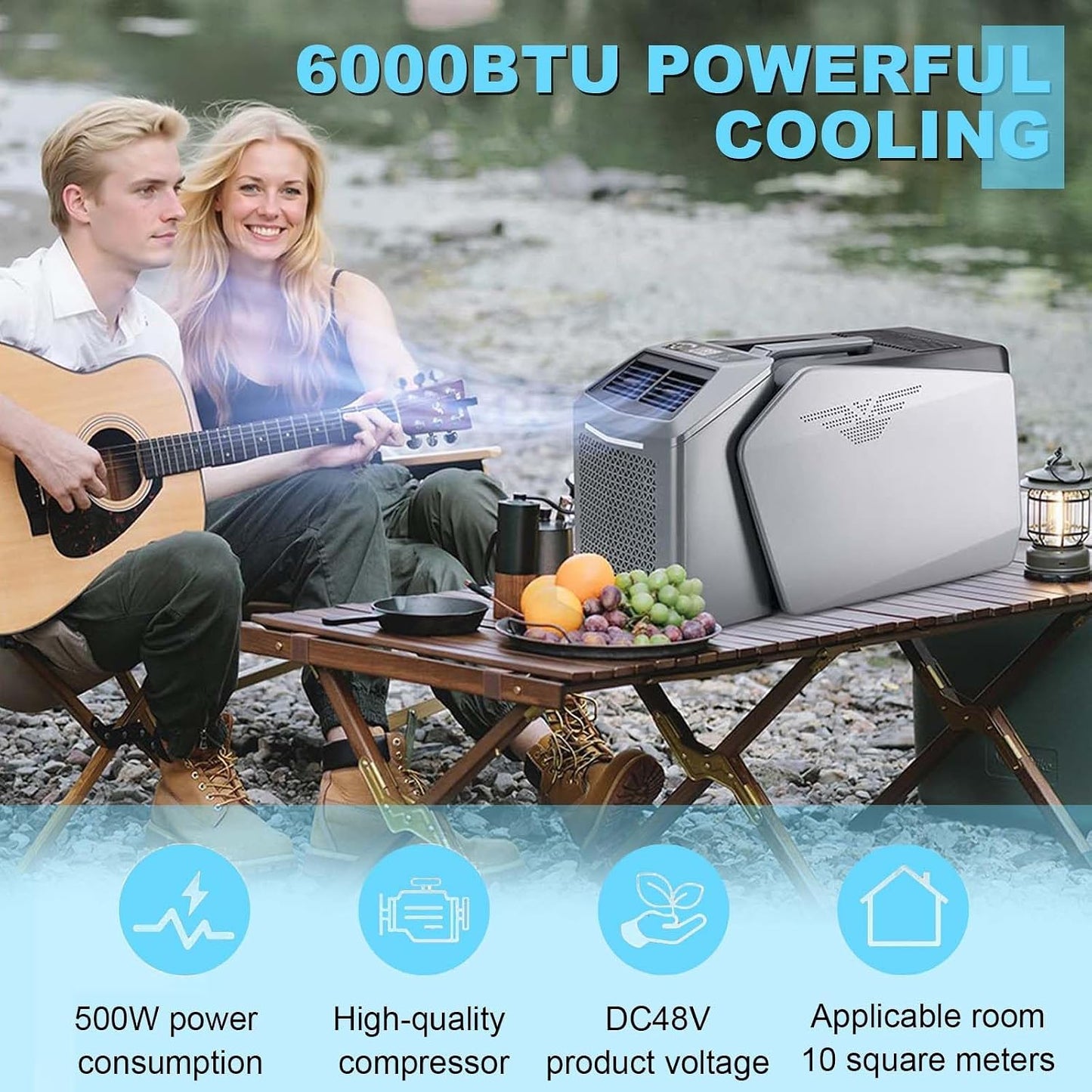  Climatiseur Portatif De 6 000 Btu | Climatiseur Portable De Camping, Design Split, Écran Tactile LED Et Télécommande, 3 Vitesses, Pour Camping, Bureau, Dortoir, Camping-Car