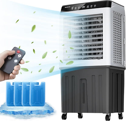 GENERIC Ventilateur De Refroidissement Par évaporation, Climatiseur Mobile 200 W à 3 Vitesses, Réservoir D'eau De 55 L Et 4 Compartiments à Glace, Idéal Pour La Maison, Le Bureau Ou Une Ch