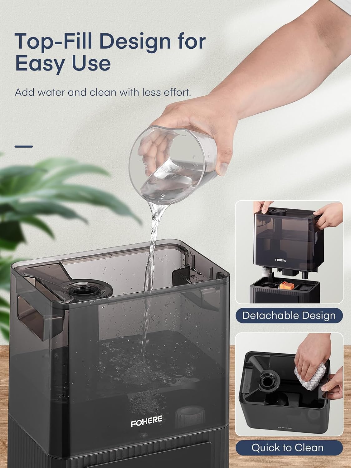  FOHERE 6L Humidificateur à Brume Froide Et Chaude De Pour La Maison, Humidificateur Ultrasonique Avec Remplissage Par Le Haut Pour Les Bébés, Les Enfants, Diffuseur D'huile, Mode Sommeil, Minuterie