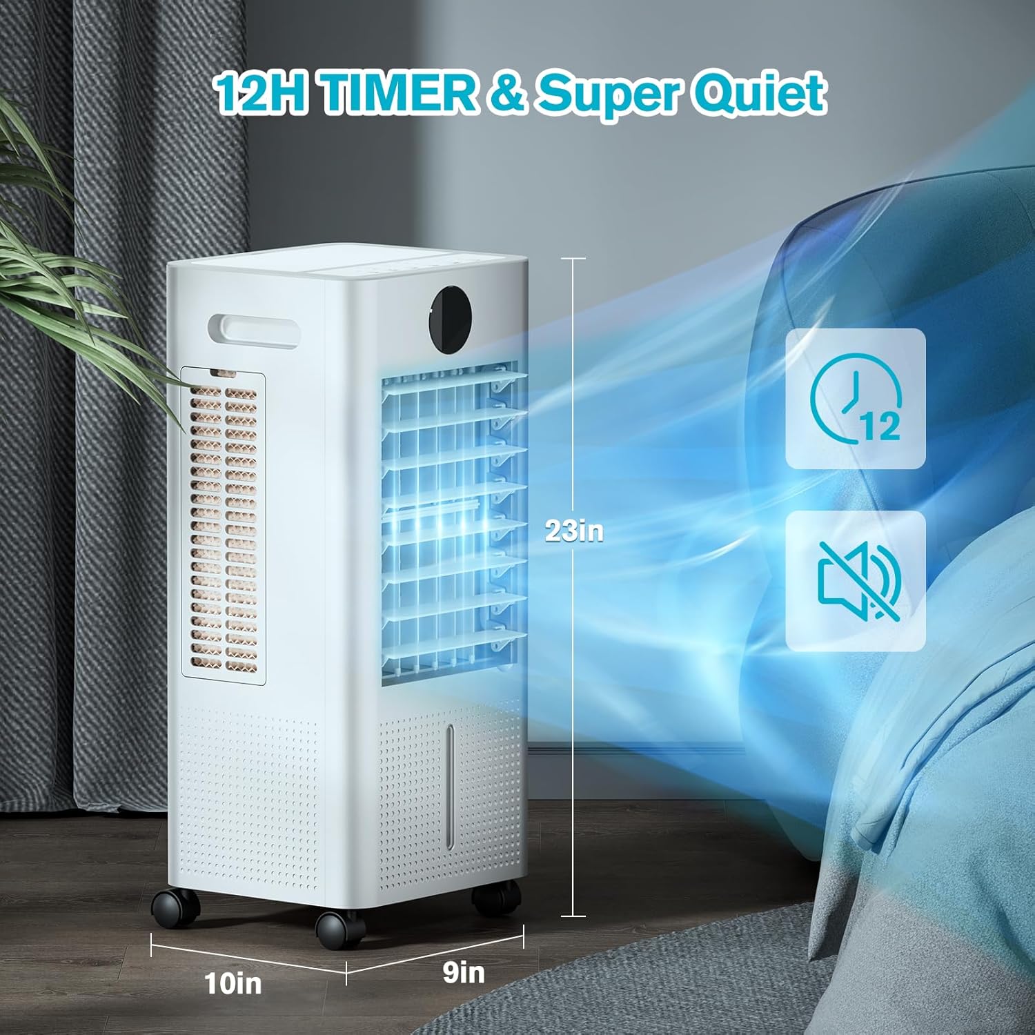  Climatiseur Portable Sans Fenêtre, Refroidisseur De Marais 3 En 1 Sans Canaux Avec Télécommande, Minuterie De 12 Heures Et Réservoir De 1 Gallon, 3 Modes, 2 Vitesses, Refroidisseur D'air