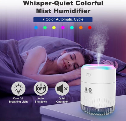  KARFUN Mini Humidificateur,350ml Portable Humidificateur D'air Chambre,Plantes Humidificateur D'air,Desktop Silencieux Mini Humidificateur Avec 7 Couleurs De Lumière,Bureau,Chambre,Voiture, (Blanc)
