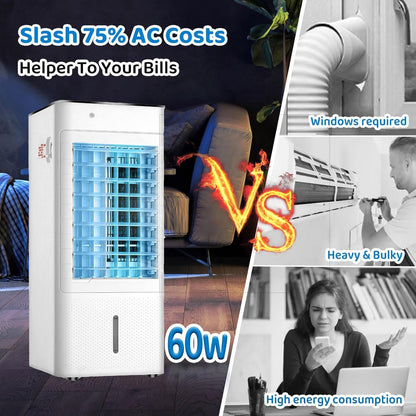 GENERIC Refroidisseur D'air Portable, 3 En 1 AC évaporatif Avec Télécommande, 60W économiseur D'énergie, Oscillation à 90 °, Humidificateur Silencieux Pour Bureau à Coucher, 4 Roues Facile à Déplacer, Pas De
