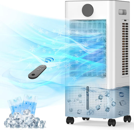  Climatiseur Portable Sans Fenêtre, Refroidisseur De Marais 3 En 1 Sans Canaux Avec Télécommande, Minuterie De 12 Heures Et Réservoir De 1 Gallon, 3 Modes, 2 Vitesses, Refroidisseur D'air