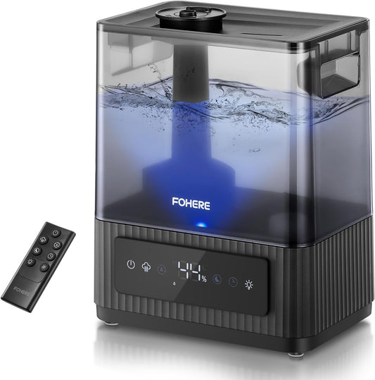  6L Humidificateur D'air Chambre à Brume Froide Silencieux, Autonomie 60H Et Minuterie 12H, Humidificateur Avec Capteur D'humidité Précis, Remplissage Par Le Haut Pour Grandes Pièces Et Salon, Noir
