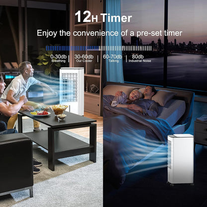  Climatiseur Mobile Portable 4 En 1 Fonction De Refroidissement, Chauffage Humidificateur Ventilation Refroidisseur D'air Avec 3 Vitesses Minuterie 12H Contrôle Télécommande/Écran Pour Maison